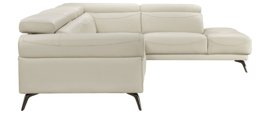 Giselle Beige Top Grain Leather 2-Piece Sectional Sofa with Chaise and Adjustable Headrests – 8456BEG-22LRC