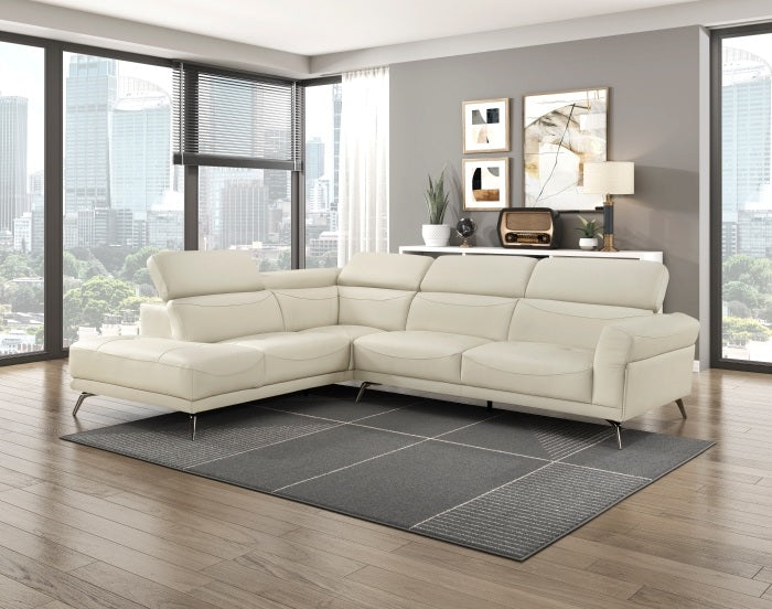 Giselle Beige Top Grain Leather 2-Piece Sectional Sofa with Chaise and Adjustable Headrests – 8456BEG-2LC2R
