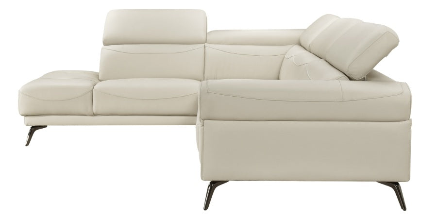 Giselle Beige Top Grain Leather 2-Piece Sectional Sofa with Chaise and Adjustable Headrests – 8456BEG-2LC2R