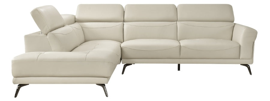 Giselle Beige Top Grain Leather 2-Piece Sectional Sofa with Chaise and Adjustable Headrests – 8456BEG-2LC2R