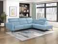 Homelegance 8456BUE-22LRC 2 pc Giselle light blue top grain leather match sectional sofa with chaise and adjustable headrests