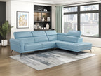 Homelegance 8456BUE-22LRC 2 pc Giselle light blue top grain leather match sectional sofa with chaise and adjustable headrests