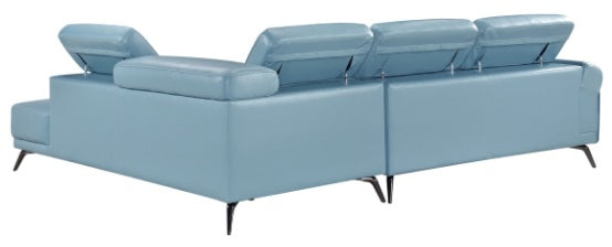 Homelegance 8456BUE-22LRC 2 pc Giselle light blue top grain leather match sectional sofa with chaise and adjustable headrests