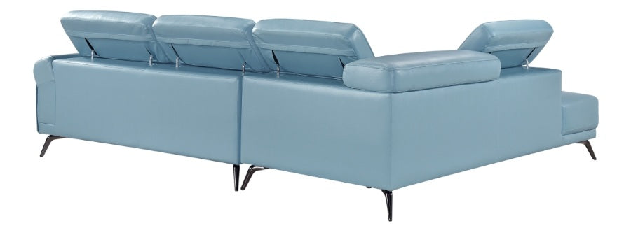 Giselle Light Blue Top Grain Leather 2-Piece Sectional Sofa with Chaise and Adjustable Headrests – 8456BUE-2LC2R