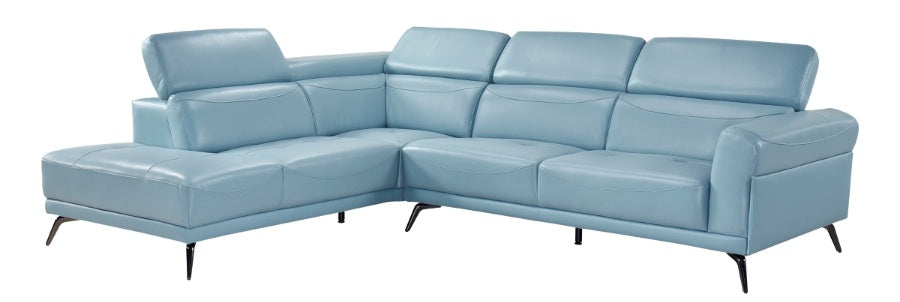 Giselle Light Blue Top Grain Leather 2-Piece Sectional Sofa with Chaise and Adjustable Headrests – 8456BUE-2LC2R