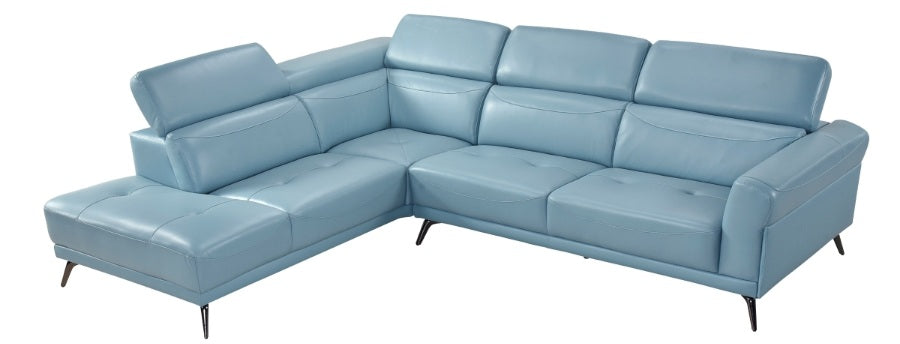 Giselle Light Blue Top Grain Leather 2-Piece Sectional Sofa with Chaise and Adjustable Headrests – 8456BUE-2LC2R