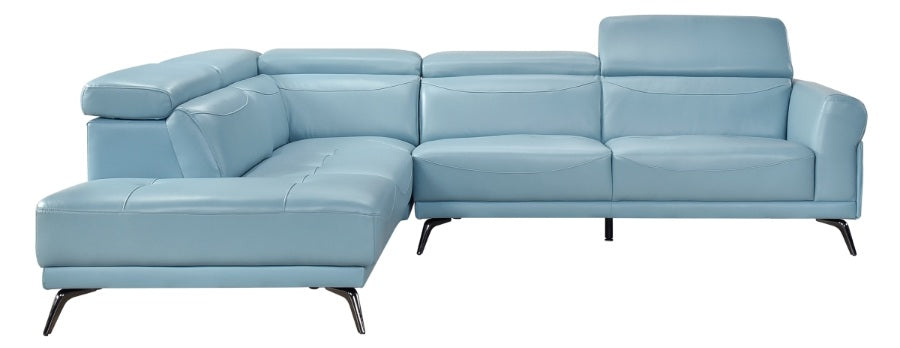 Giselle Light Blue Top Grain Leather 2-Piece Sectional Sofa with Chaise and Adjustable Headrests – 8456BUE-2LC2R