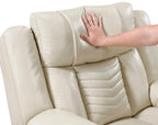 8457BEG-2PW 2 pc Huron beige premium faux leather power motion sofa and love seat set LED lighting USB and drop down tray table