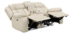 8457BEG-2PW 2 pc Huron beige premium faux leather power motion sofa and love seat set LED lighting USB and drop down tray table