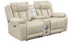 8457BEG-2PW 2 pc Huron beige premium faux leather power motion sofa and love seat set LED lighting USB and drop down tray table