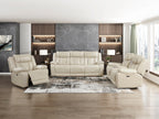 8457BEG-2PW 2 pc Huron beige premium faux leather power motion sofa and love seat set LED lighting USB and drop down tray table