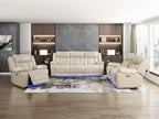 8457BEG-2PW 2 pc Huron beige premium faux leather power motion sofa and love seat set LED lighting USB and drop down tray table