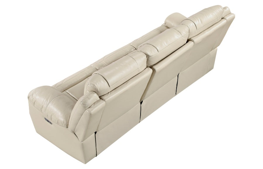 8457BEG-2PW 2 pc Huron beige premium faux leather power motion sofa and love seat set LED lighting USB and drop down tray table