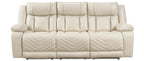 8457BEG-2PW 2 pc Huron beige premium faux leather power motion sofa and love seat set LED lighting USB and drop down tray table