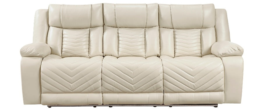 8457BEG-2PW 2 pc Huron beige premium faux leather power motion sofa and love seat set LED lighting USB and drop down tray table