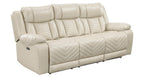 8457BEG-2PW 2 pc Huron beige premium faux leather power motion sofa and love seat set LED lighting USB and drop down tray table