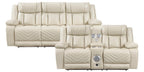 8457BEG-2PW 2 pc Huron beige premium faux leather power motion sofa and love seat set LED lighting USB and drop down tray table