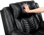 8457BLK-2PW 2 pc Huron black premium faux leather power motion sofa and love seat set LED lighting USB and drop down tray table