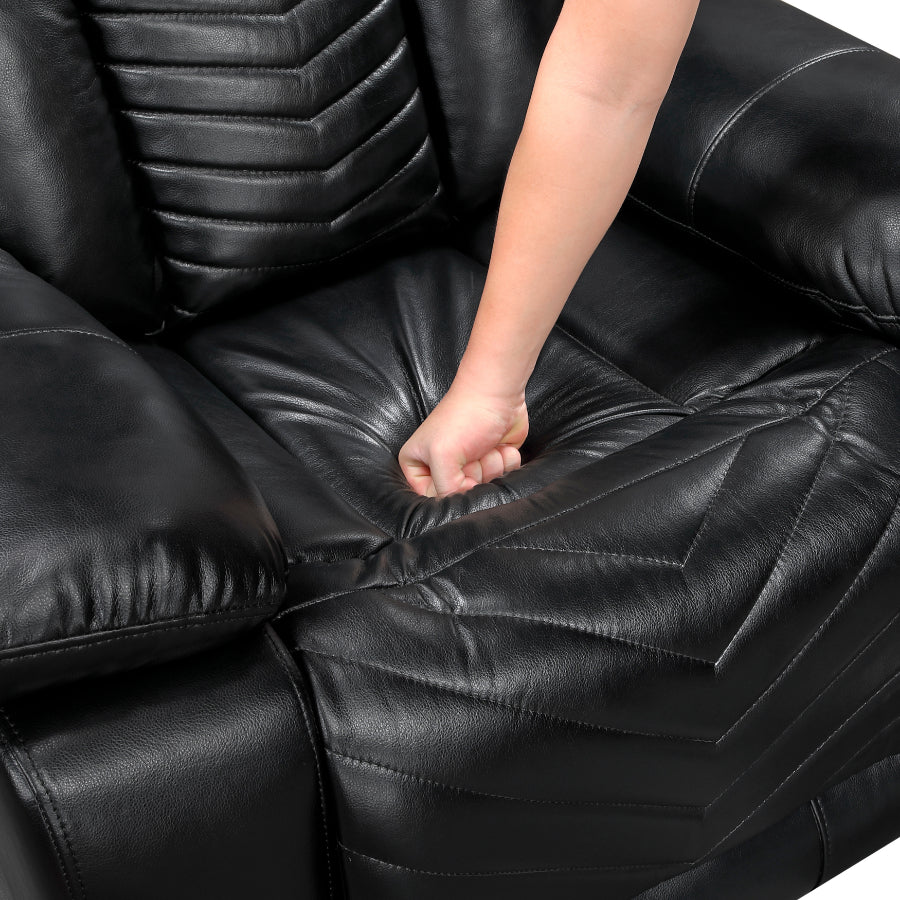 8457BLK-2PW 2 pc Huron black premium faux leather power motion sofa and love seat set LED lighting USB and drop down tray table