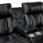8457BLK-2PW 2 pc Huron black premium faux leather power motion sofa and love seat set LED lighting USB and drop down tray table