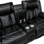 8457BLK-2PW 2 pc Huron black premium faux leather power motion sofa and love seat set LED lighting USB and drop down tray table