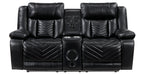 8457BLK-2PW 2 pc Huron black premium faux leather power motion sofa and love seat set LED lighting USB and drop down tray table