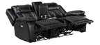 8457BLK-2PW 2 pc Huron black premium faux leather power motion sofa and love seat set LED lighting USB and drop down tray table