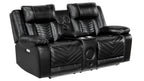 8457BLK-2PW 2 pc Huron black premium faux leather power motion sofa and love seat set LED lighting USB and drop down tray table