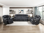 8457BLK-2PW 2 pc Huron black premium faux leather power motion sofa and love seat set LED lighting USB and drop down tray table