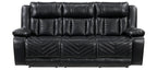 8457BLK-2PW 2 pc Huron black premium faux leather power motion sofa and love seat set LED lighting USB and drop down tray table