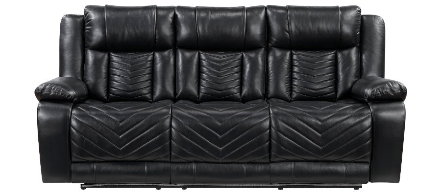 8457BLK-2PW 2 pc Huron black premium faux leather power motion sofa and love seat set LED lighting USB and drop down tray table