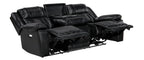 8457BLK-2PW 2 pc Huron black premium faux leather power motion sofa and love seat set LED lighting USB and drop down tray table