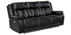 8457BLK-2PW 2 pc Huron black premium faux leather power motion sofa and love seat set LED lighting USB and drop down tray table