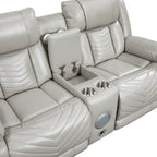 8457GRY-2PW 2 pc Huron grey premium faux leather power motion sofa and love seat set LED lighting USB and drop down tray table