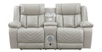 8457GRY-2PW 2 pc Huron grey premium faux leather power motion sofa and love seat set LED lighting USB and drop down tray table