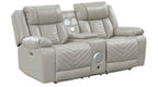 8457GRY-2PW 2 pc Huron grey premium faux leather power motion sofa and love seat set LED lighting USB and drop down tray table