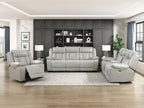8457GRY-2PW 2 pc Huron grey premium faux leather power motion sofa and love seat set LED lighting USB and drop down tray table