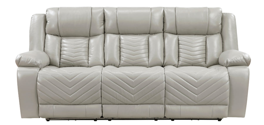 8457GRY-2PW 2 pc Huron grey premium faux leather power motion sofa and love seat set LED lighting USB and drop down tray table