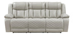 8457GRY-2PW 2 pc Huron grey premium faux leather power motion sofa and love seat set LED lighting USB and drop down tray table