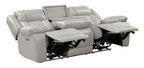 8457GRY-2PW 2 pc Huron grey premium faux leather power motion sofa and love seat set LED lighting USB and drop down tray table