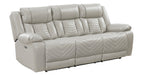 8457GRY-2PW 2 pc Huron grey premium faux leather power motion sofa and love seat set LED lighting USB and drop down tray table