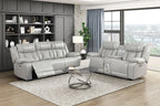 8457GRY-2PW 2 pc Huron grey premium faux leather power motion sofa and love seat set LED lighting USB and drop down tray table