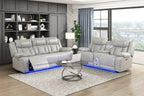 8457GRY-2PW 2 pc Huron grey premium faux leather power motion sofa and love seat set LED lighting USB and drop down tray table