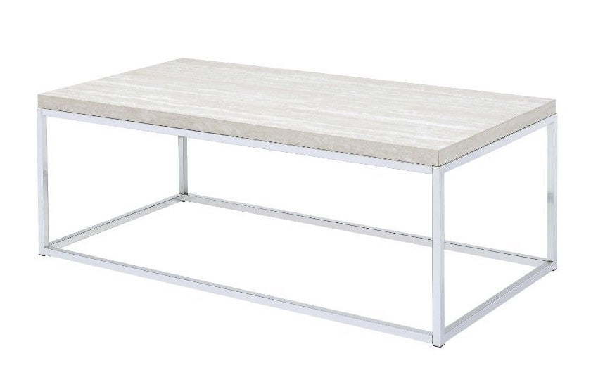 Acme 84625 Snyder chrome frame light oak finish engineered stone top coffee table