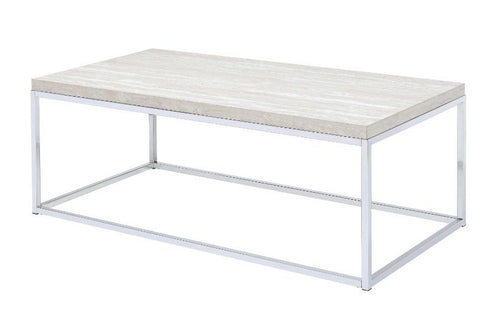 Acme 84625 Snyder chrome frame light oak finish engineered stone top coffee table