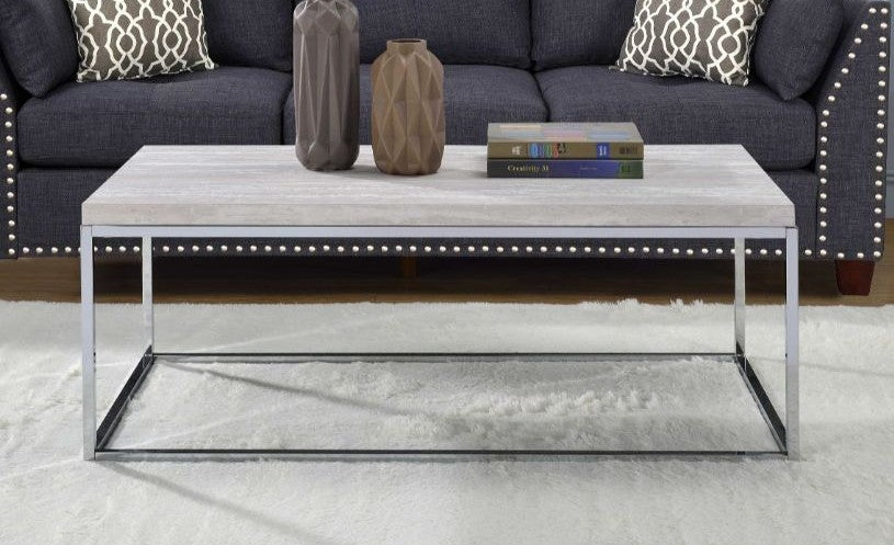 Acme 84625 Snyder chrome frame light oak finish engineered stone top coffee table
