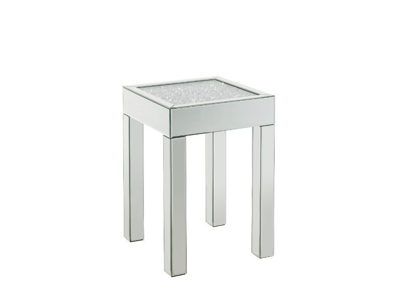 Acme 84707 Glam noralie mirrored pedestal end table plant stand square faux diamond accents