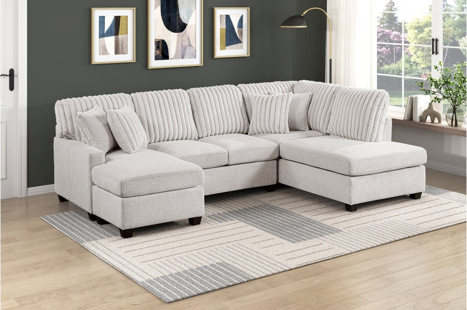 Homelegance 8470TPE-23LCRC  3 pc Lawson taupe chenille and corduroy fabric double chaise sectional sofa