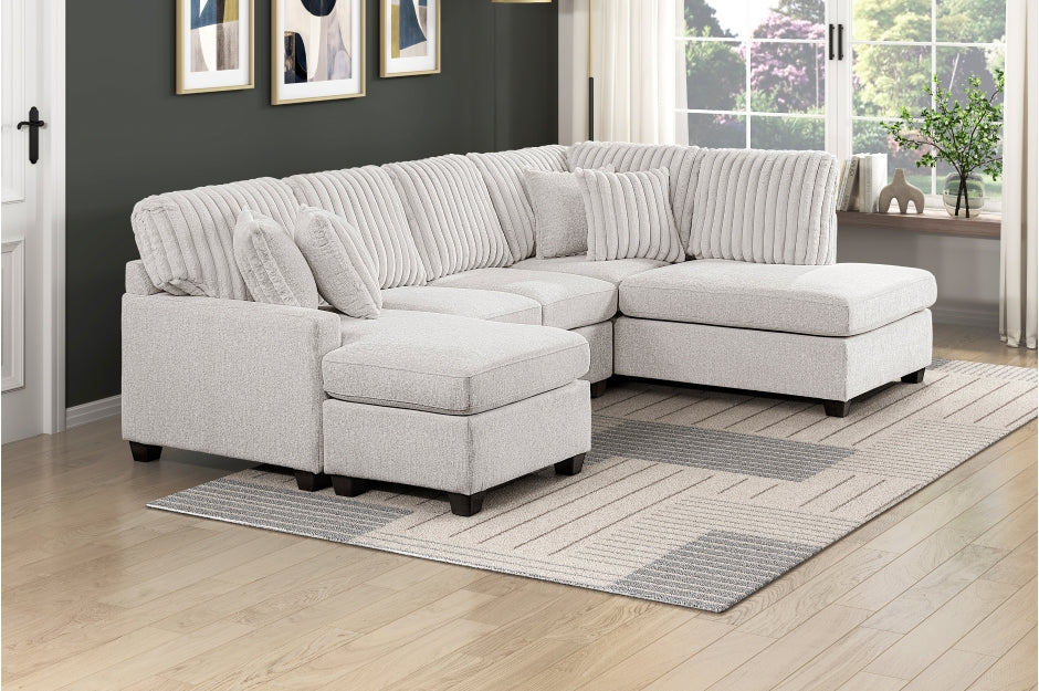 Homelegance 8470TPE-23LCRC  3 pc Lawson taupe chenille and corduroy fabric double chaise sectional sofa