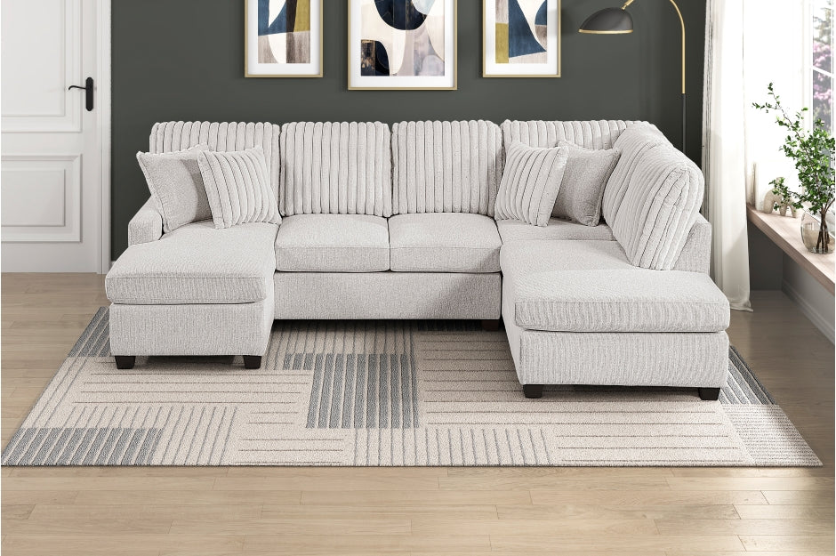 Homelegance 8470TPE-23LCRC  3 pc Lawson taupe chenille and corduroy fabric double chaise sectional sofa